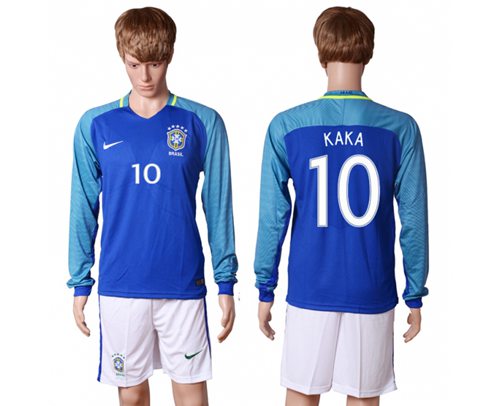 Brazil #10 Kaka Away Long Sleeves Soccer Country Jersey - Click Image to Close